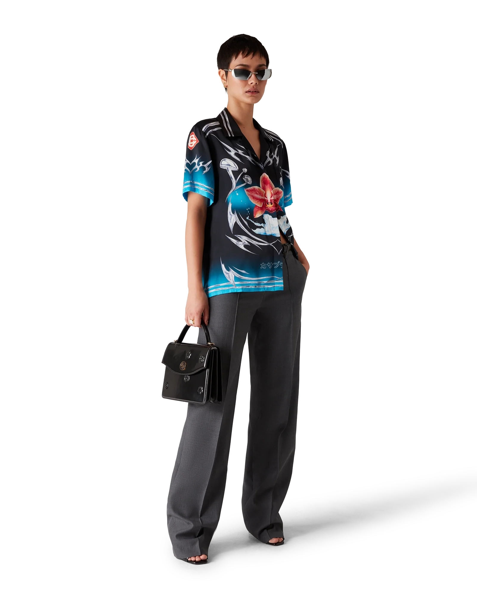 Blades Short Sleeve Silk Satin Shirt
