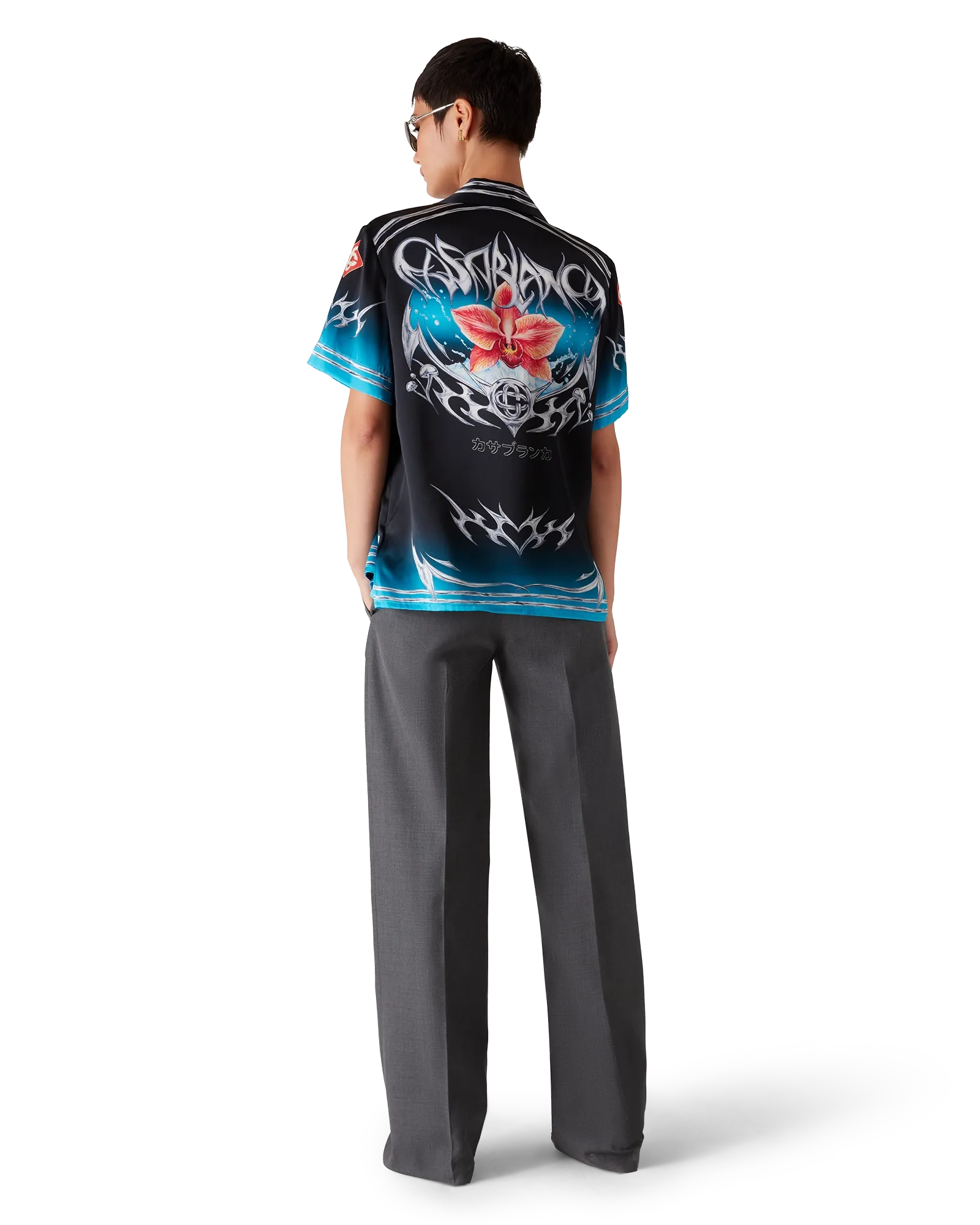 Blades Short Sleeve Silk Satin Shirt