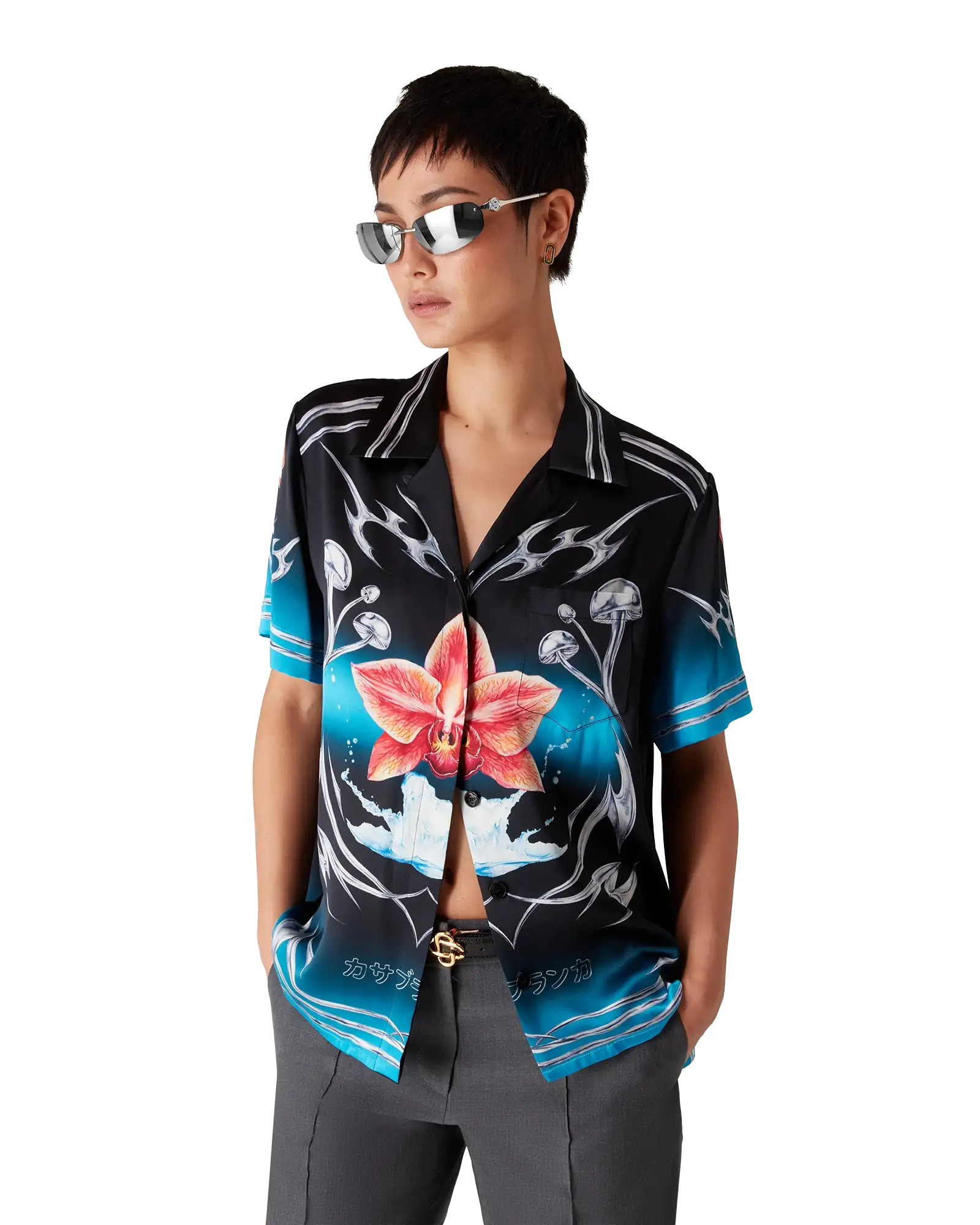 Blades Short Sleeve Silk Satin Shirt