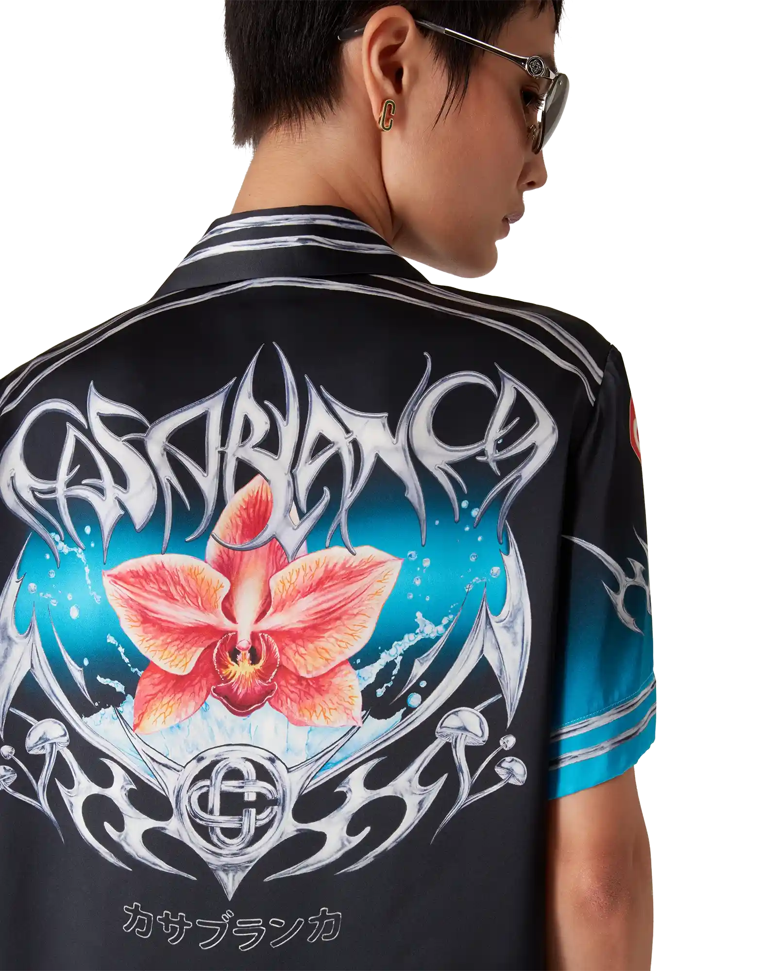 Blades Short Sleeve Silk Satin Shirt