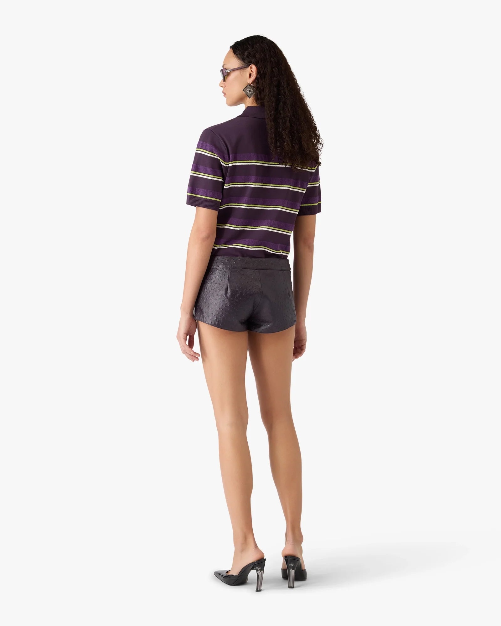 Purple & Green Striped Fitted Polo Shirt