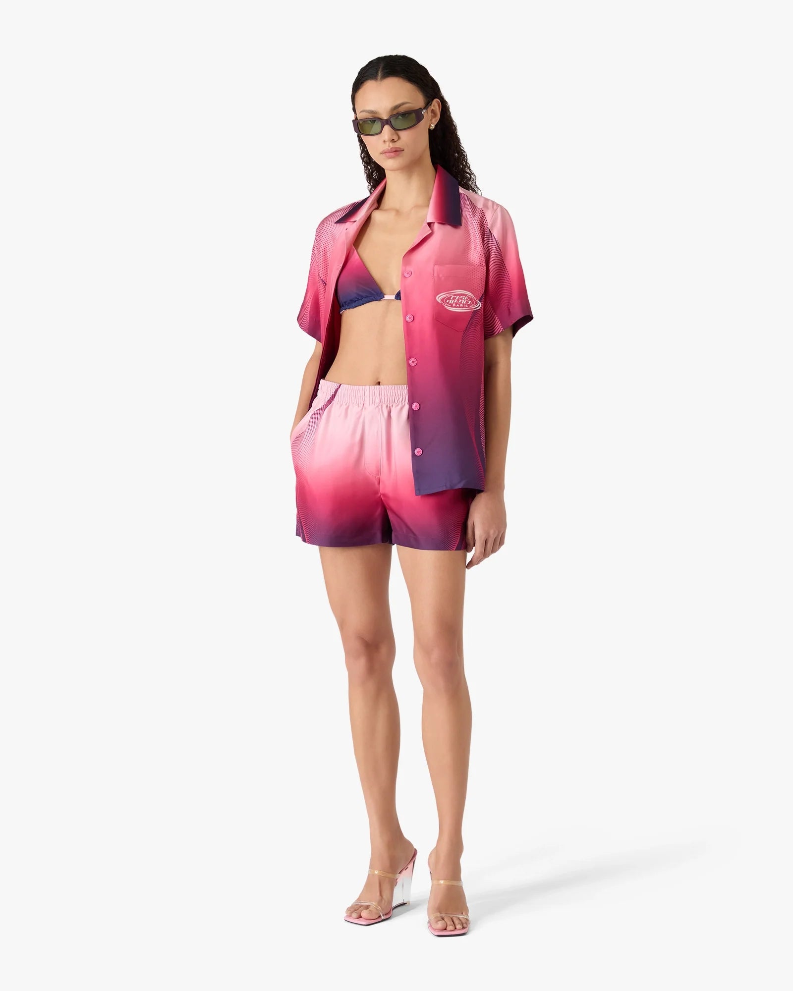Aubergine Gradient Cuban Collar Short Sleeve Silk Shirt