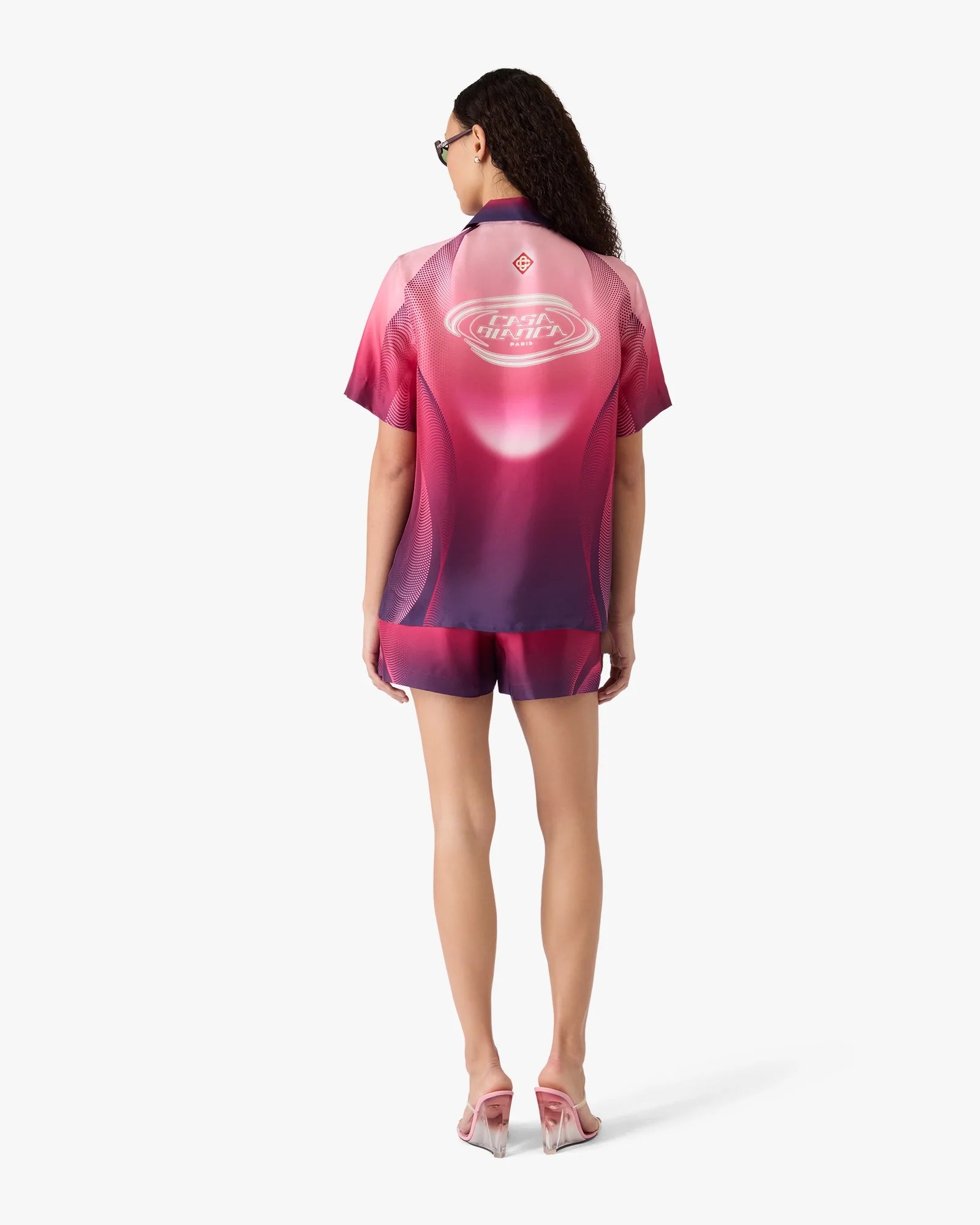 Aubergine Gradient Cuban Collar Short Sleeve Silk Shirt