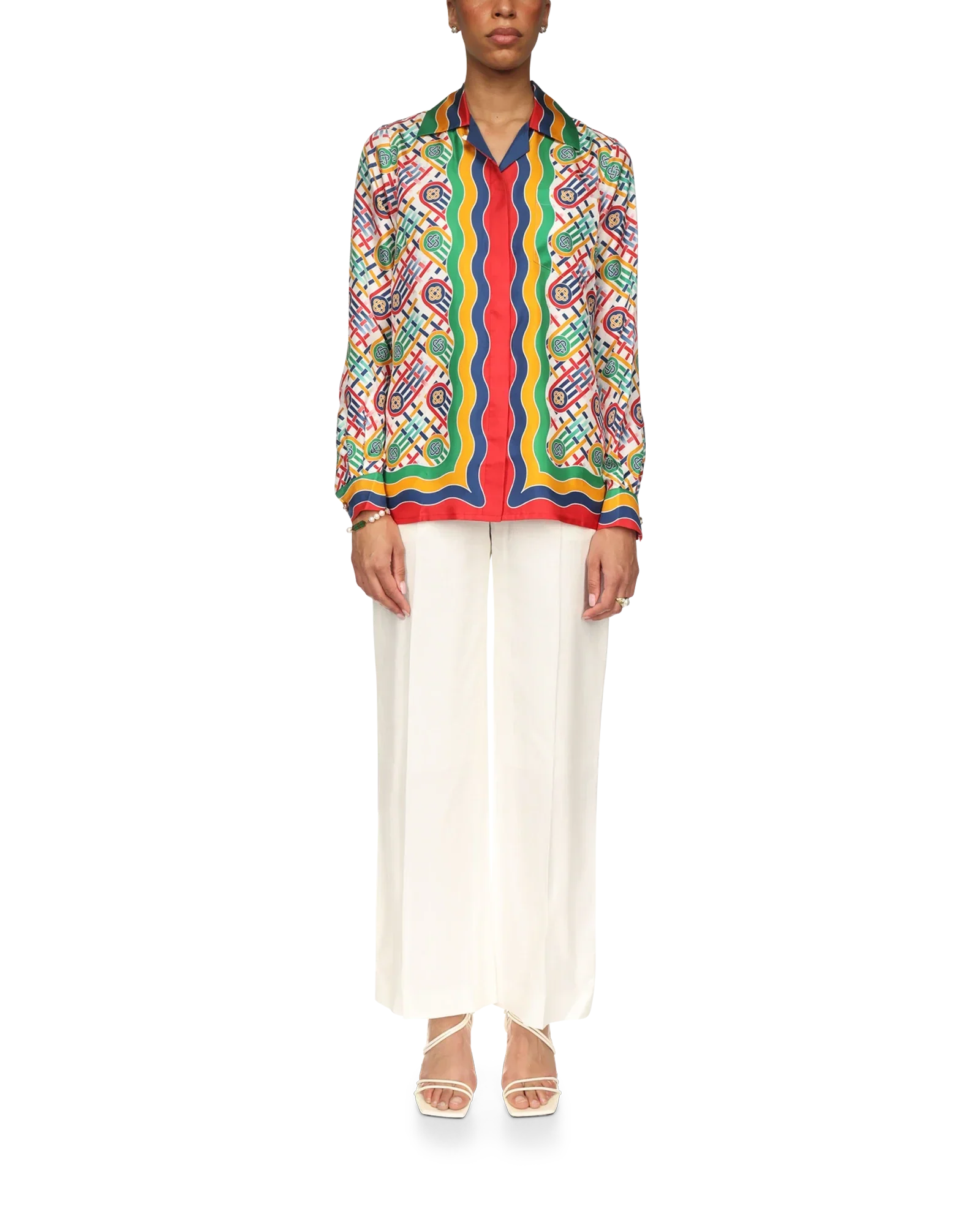 Tennis Monogram Long Sleeve Silk Shirt