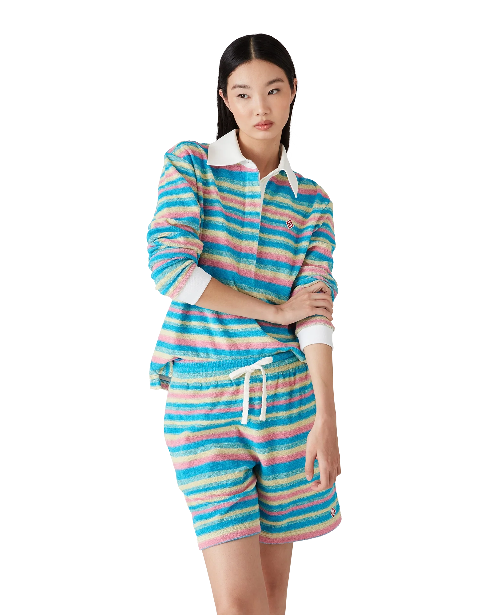 Stripe Towelling Polo Shirt